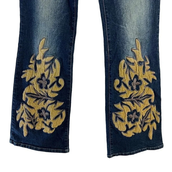 Liquid x Y2K Juniors Jeans Size 9 Flared Len Corduroy Patchwork Embellished Blue - Picture 4 of 11